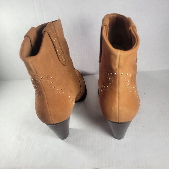 Aerosoles Women Lazu Tan Suede Western Studded 3.5" Heel Ankle Boots Size 9.5 - Picture 2 of 8